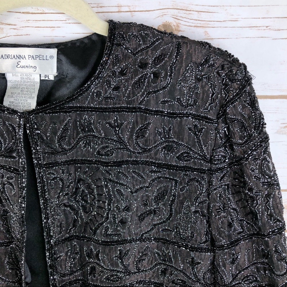 Adrianna Papell Evening black floral beaded blazer - Picture 3 of 8